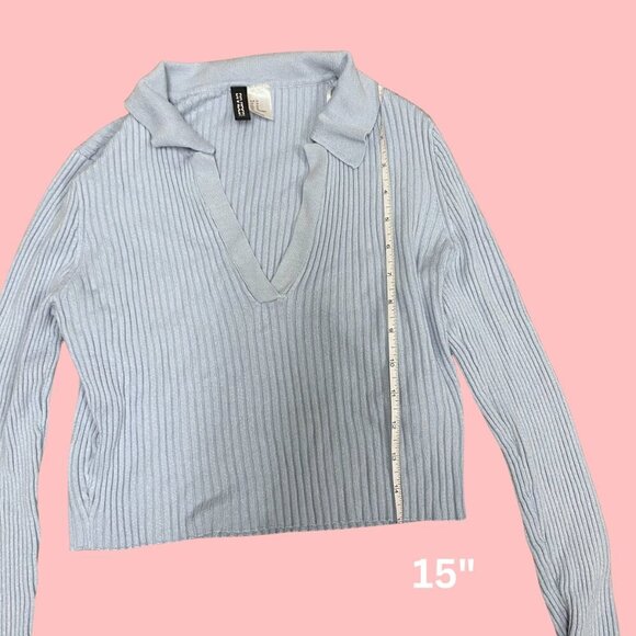 💙 H&M Divided Sky Blue Ribbed Knit Cropped Collar Sweater (Size M) - Picture 5 of 10